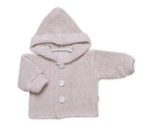 Baby Nellys Pletený svetřík s kapucí a knoflíčky Made with Love, béžový melírek