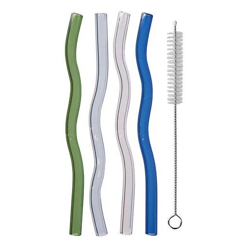 LONG DRINK Skleněná brčka s kartáčkem vlny set 5 ks