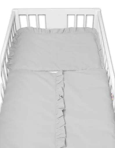 Baby Nellys 2-dílné bavlněné povlečení s volánkem SOFT,  šedé, 135x100 cm