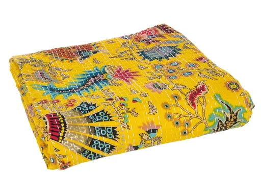 Veliká žlutá bavlněná plážová deka s prošíváním Beach Plaid - 270*220*0,5 cm J-Line by Jolipa