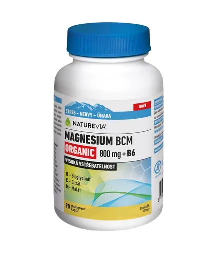 NatureVia Magnesium Organic BCM 800 mg + B6 90 kapslí