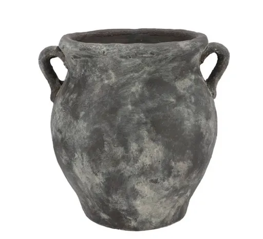 Šedá antik rustikální váza s uchy Gamla - 20*19*21 cm daan kromhout