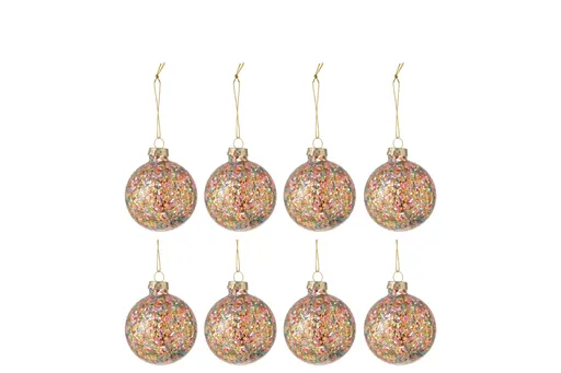 Sada 8ks barevných skleněných koulí s konfetami Confetti - Ø 6 cm J-Line by Jolipa