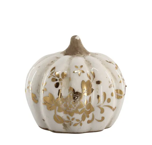 Krémová antik keramická dekorace dýně Melun gold S - Ø 9*8 cm Chic Antique