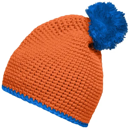 Myrtle Beach (Daiber) Pletená čepice s kontrastním pruhem a bambulí MB7964 - Oranžová / aqua | uni