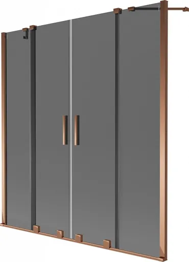MEXEN/S Velar Duo dvoukřídlá posuvná vanová zástěna 140 x 150, grafit, růžové zlato 896-140-000-42-60