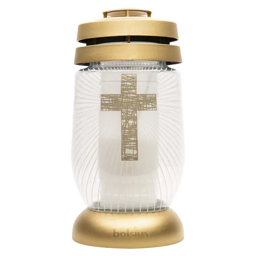 Hřbitovní lucerna BOLSIUS 22cm zlatý kříž