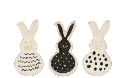 3ks keramický talířek ve tvaru králíčka Rabbit - 7*1,5*13,5 cm J-Line by Jolipa