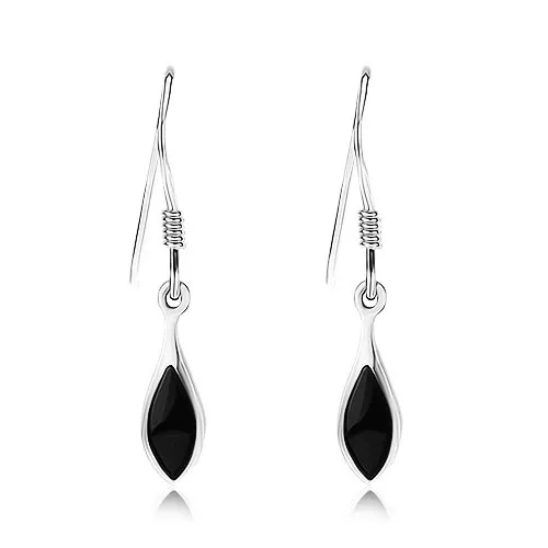 Stříbrné 925 náušnice, černé onyxové zrnko s lesklým lemem