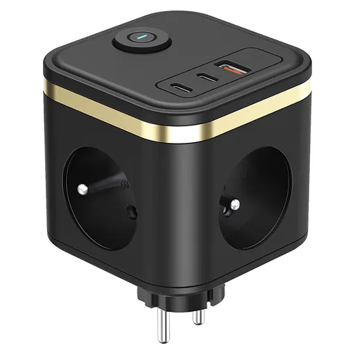 Síťový adaptér VIKING Y33, černá/Output: 3xAC, 1xUSB-A, 2xUSB-C/Tlačítko ON/OFF