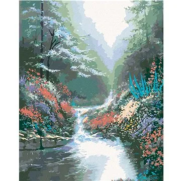 Zuty - Malování podle čísel - ŘEKA V LESE A KVĚTINY (NORTHERN PROMOTIONS), 80x100 cm, vypnuté plátno (HRAmmb04259nad)