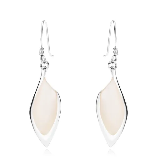 Náušnice - stříbro 925, asymetrické zrnko, bílá perleť, stříbrný lem