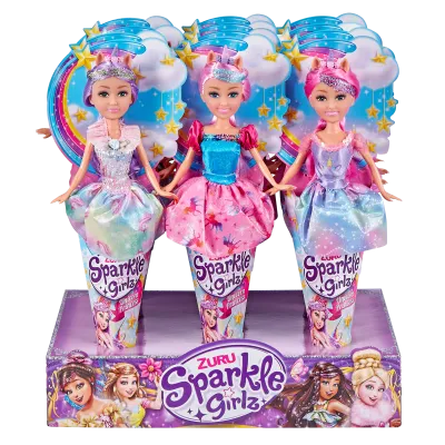 Víla jednorožec Sparkle Girlz v kornoutku - fialové vlasy