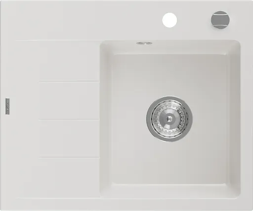 MEXEN Ben granitový dřez 1 s odkapávačem pravý 600 x 500 mm, bílá, sifon chrom 6523605000-20