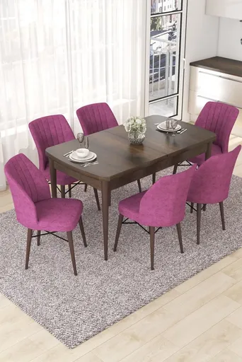 Extendable Dining Table & Chairs Set (7 Pieces) Nef - Baroque, Purple