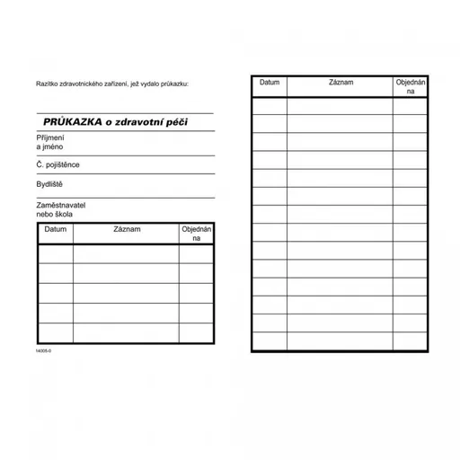 Tiskopis NEM. Průkazka o zdravotní péči A7 DITIS
