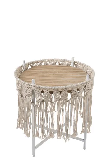 Kovový odkládací Boho stolek Ecru  - Ø 37*40cm J-Line by Jolipa