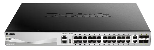 D-Link DGS-3130-30PS/E L3 Stackable Managed Gigabit PoE Switch, 24x PoE gigabit, 2x 10GBASE-T, 4x SFP+, 370W PoE