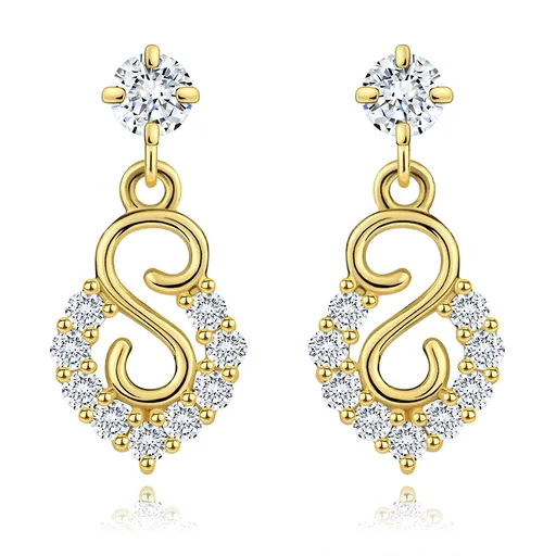 Náušnice ze žlutého zlata 585 - spirála a oblouk s blýskavými brilianty