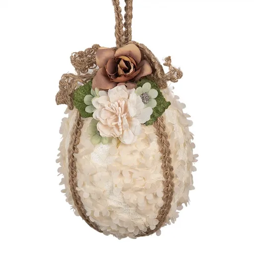 Béžová závěsná dekorace vajíčko zdobené květy Fancy - Ø 11*17 cm Clayre & Eef