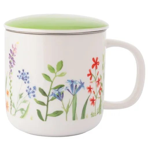 Altom Porcelánový hrnek s čajítkem a víčkem Nature Awakening 380 ml