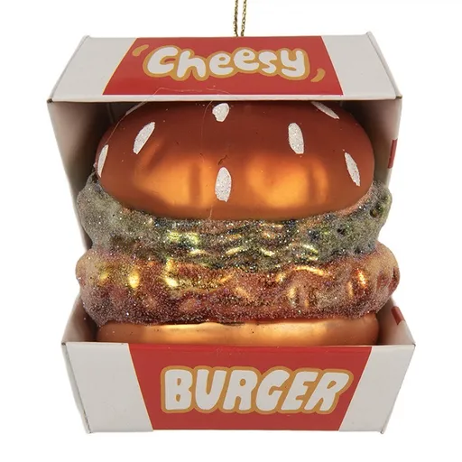 Vánoční skleněná závěsná ozdoba hamburger - 7*7*8 cm Clayre & Eef