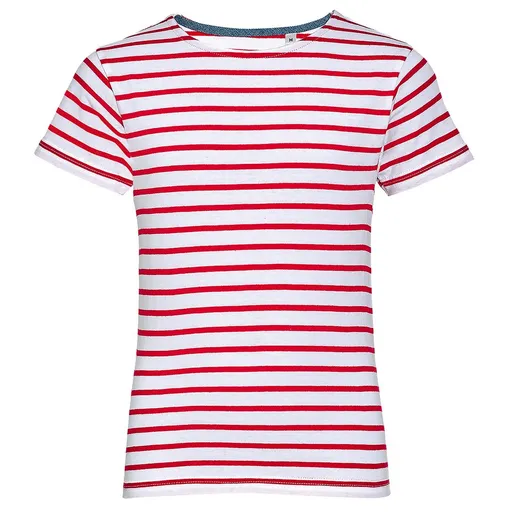 SOL'S Dětské pruhované tričko Miles - Bílá / červená | 8 let