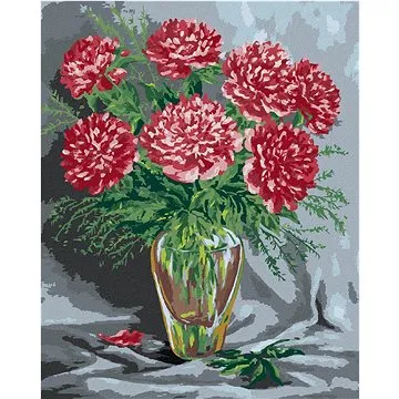 Růžové pivoňky ve skleněné váze, 40×50 cm, bez rámu a bez vypnutí plátna (6043630)