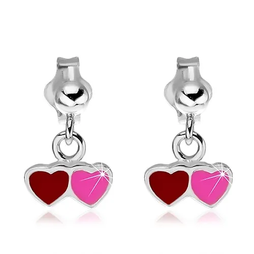 Stříbrné náušnice 925 - barevná visací srdce
