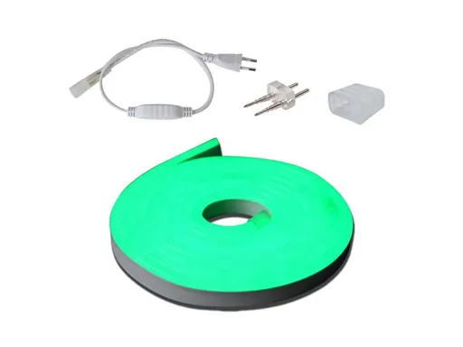 LED neon hadice 230V, 2835, 92LED/m IP67 7W/m 5m zelená + příslušenství