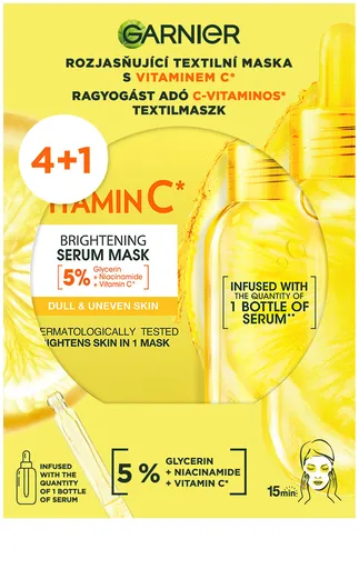 Garnier Sada rozjasňujících textilních masek s vitaminem C 4+1 ks