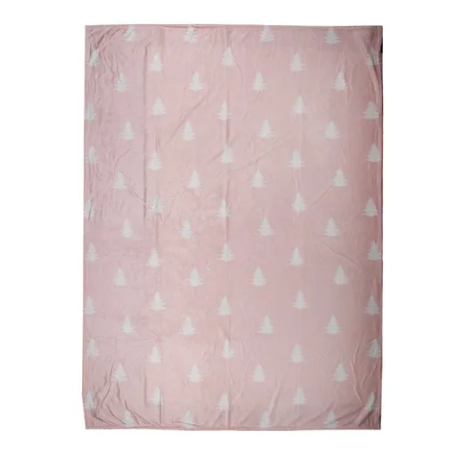 Růžový plyšový pléd se stromky Snowy Tree - 130*170 cm Clayre & Eef