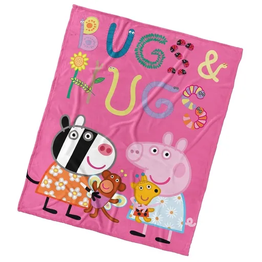 Carbotex Dětská deka Prasátko Pepina a Zoe s Plyšáky, 110 x 140 cm