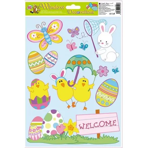 Okenní fólie velikonoční zajíci a kuřátka s glitry 27 x 20 cm obrázek 2