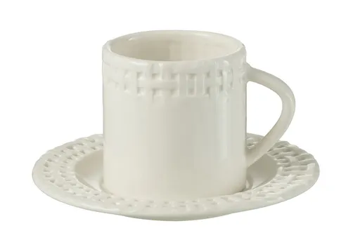 Bílý keramický šálek s podšálkem Hella White - 14*14*9 cm J-Line by Jolipa