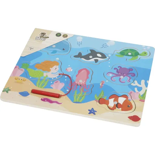BABU - Dřevěné puzzle s prutem mořský svět