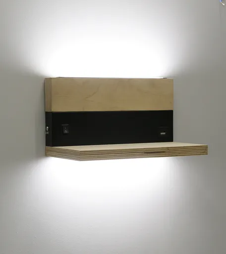 Nástěnná lampa Anet, dřevěná+černá, s poličkou, 4000K