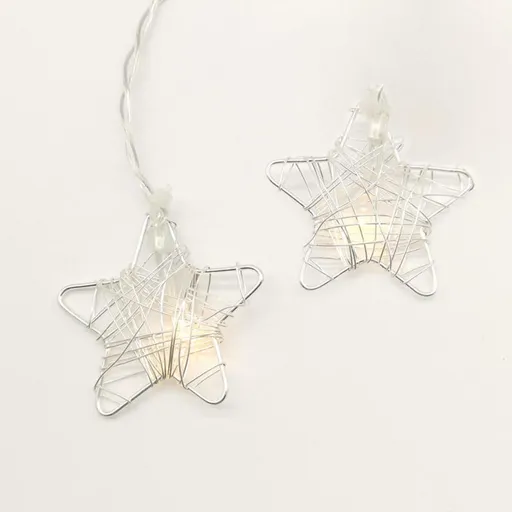 ACA Lighting kovové hvězdy, 10 LED dekorační řetěz na baterie (3xAA), teplá bílá, stříbrná, kov, IP20, 135+30cm čirý přívodní kabel XMSSTAR10WW2A