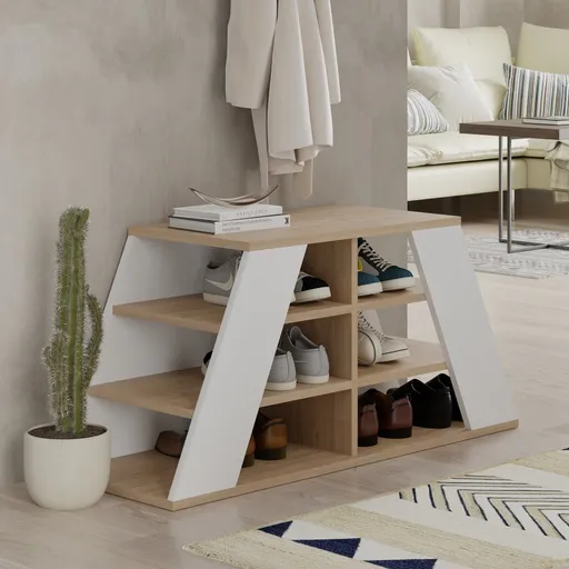 Botník Pyramid Shoe Bench - Oak, White