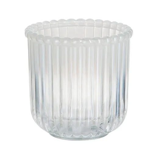 Skleněný vroubkovaný svícen Strip - Ø7,5*7,5 cm J-Line by Jolipa