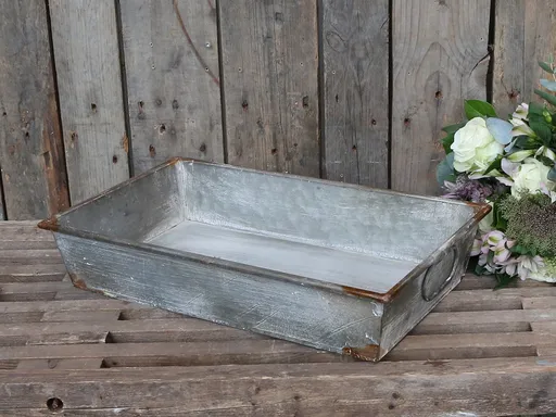 Plechový zinkový podnos s uchy Willy - 50*30*10 cm Chic Antique