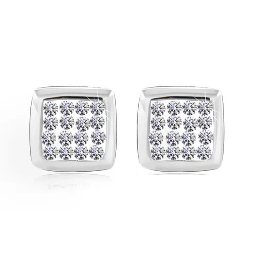 Stříbrné 925 náušnice - lesklý čtverec ozdobený čirými zirkony, puzety