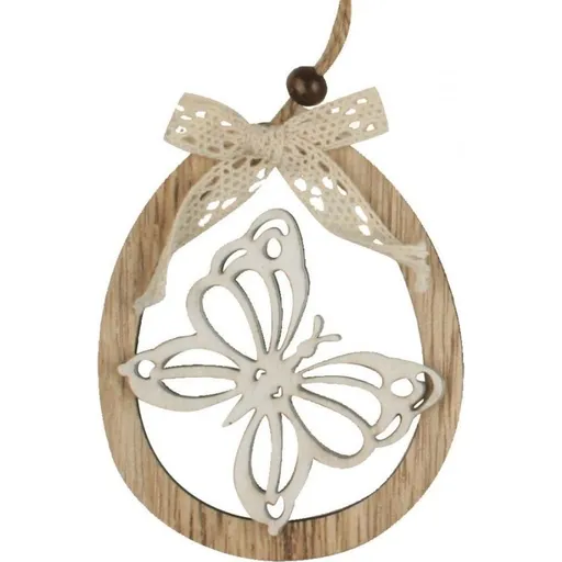 Oválek k zavěšení dřevěný 11 cm motýl
