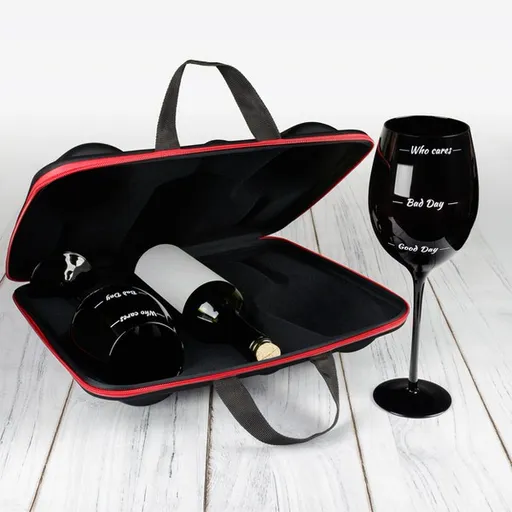 Pouzdro na láhev se sklenicemi na víno diVinto Who Cares Black