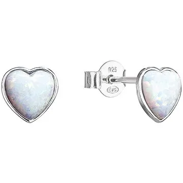 EVOLUTION GROUP Stříbrné náušnice pecky se syntetickým opálem bílé srdce 11337.1  (Ag, 925/1000, 0,5 (8590962114348)