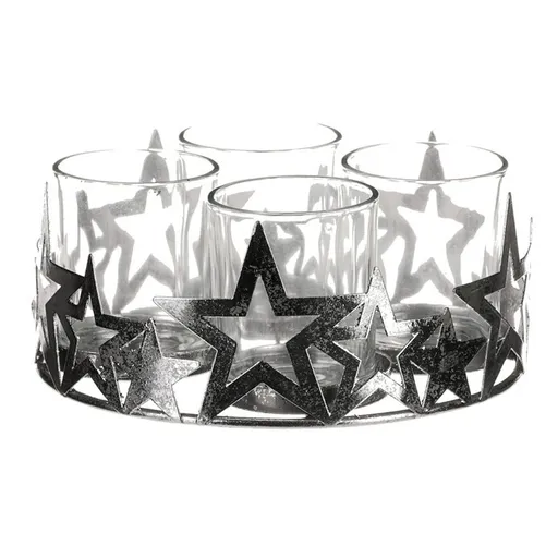 Adventní svícen se sklíčky Hvězda, kov, stříbrná