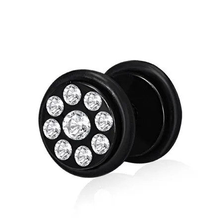 Ocelový anodizovaný fake plug - čiré zirkony