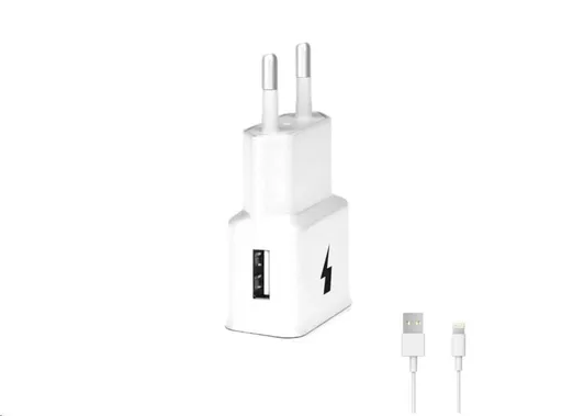 WG - Síťová nabíječka 1x USB-A, Quick Charge 3.0, 5V-9V-12V, kabel USB-A na Lightning, bílá