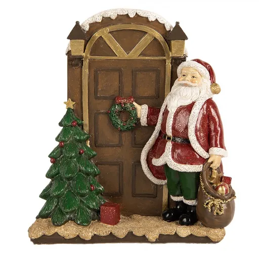 Červená vánoční dekorace Santa Claus u dveří - 18*7*20 cm Clayre & Eef