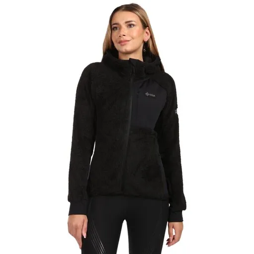 KILPI NORKA Dámská chlupatá fleecová mikina s kapucí, černá, velikost